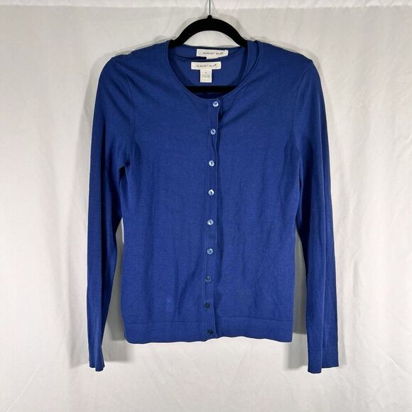 August Silk Cardigan & Tank Top Women's Small Blue Silk Blend Long Sleeve Button - Picture 1 of 12